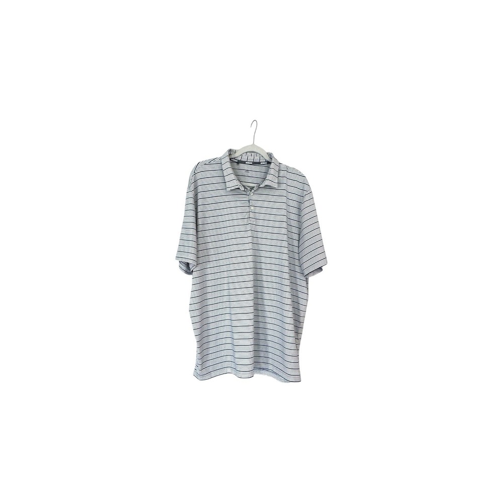 Adidas Mens 2XL Golf Polo Shirt Navy Blue White Striped Short Sleeve Performance